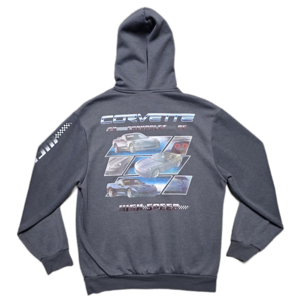 VTG Corvette Sweatshirt Hoodie Mens L‎ Racing 2005 Double-sided Gray Sleeve Hit